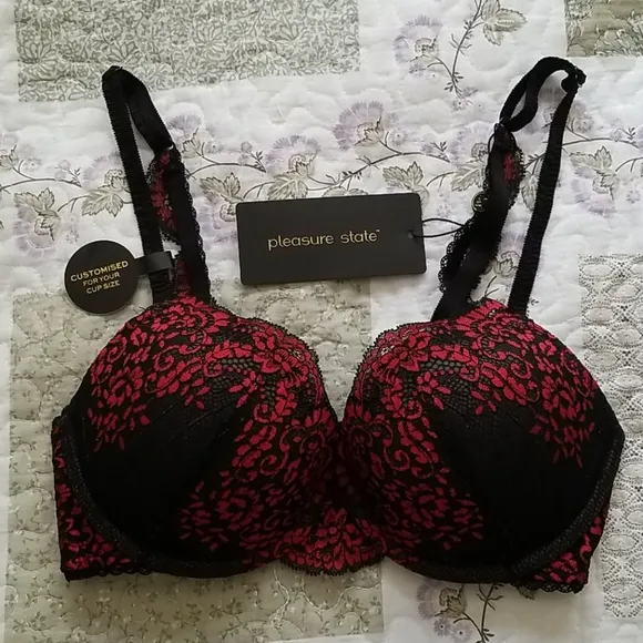 Pleasure State Push-Up Lace Trim Plunge Bra 32D