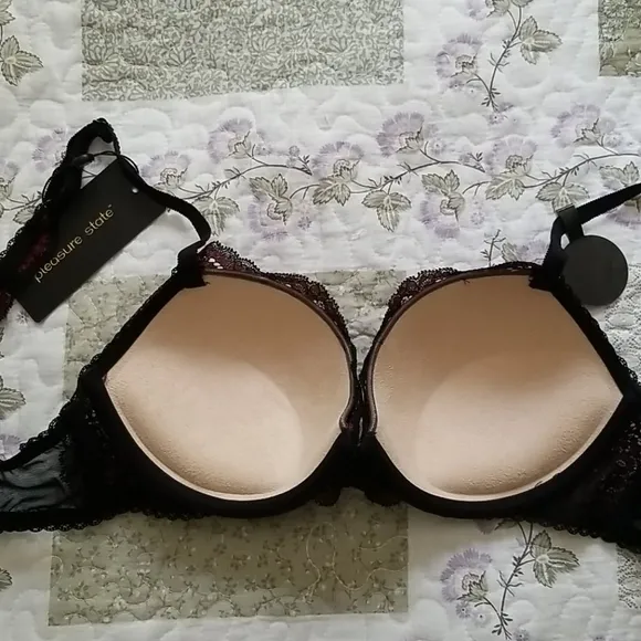 Pleasure State Push-Up Lace Trim Plunge Bra 32D