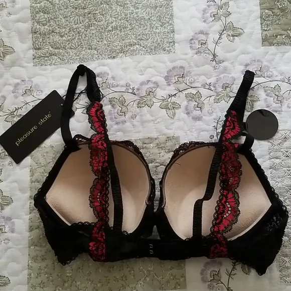 Pleasure State Push-Up Lace Trim Plunge Bra 32D