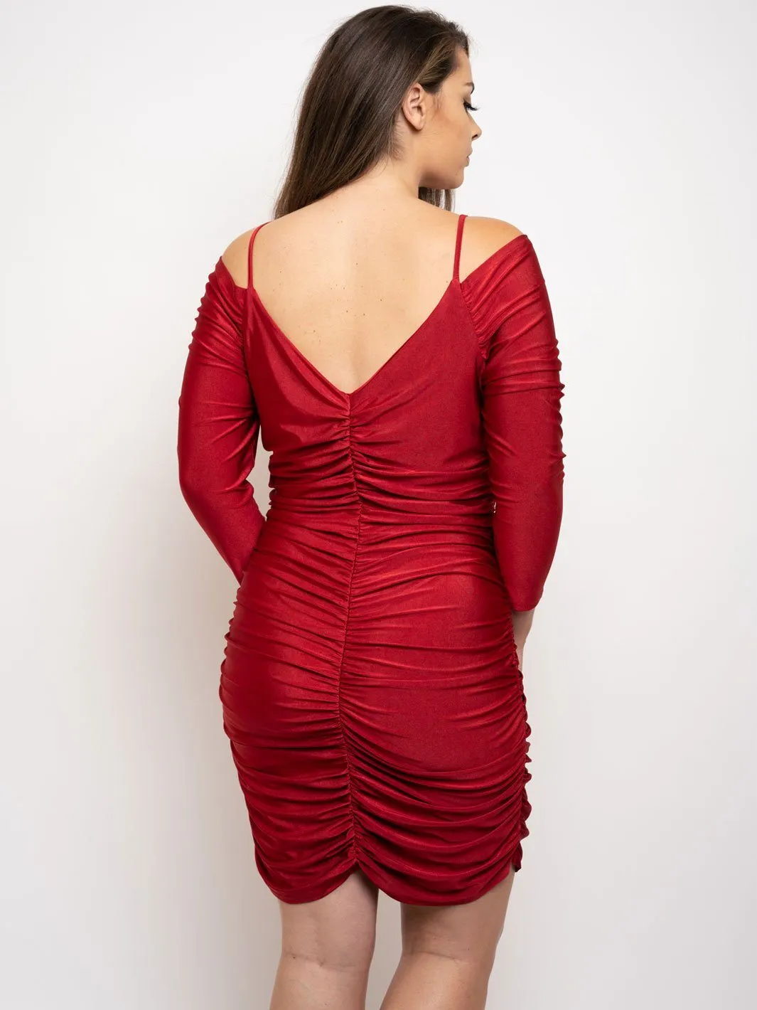 PLUS SIZE RUCHED OFF SHOULDER MINI DRESS