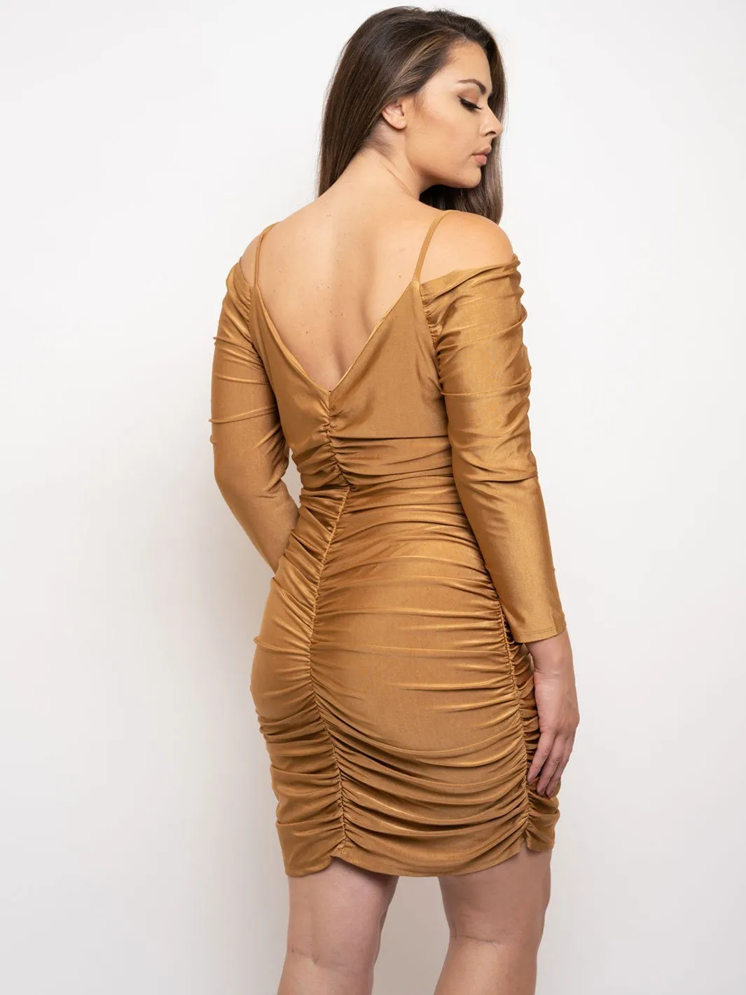 PLUS SIZE RUCHED OFF SHOULDER MINI DRESS
