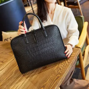 Porte Document Femme Effet Croco avec Fermeture Éclair