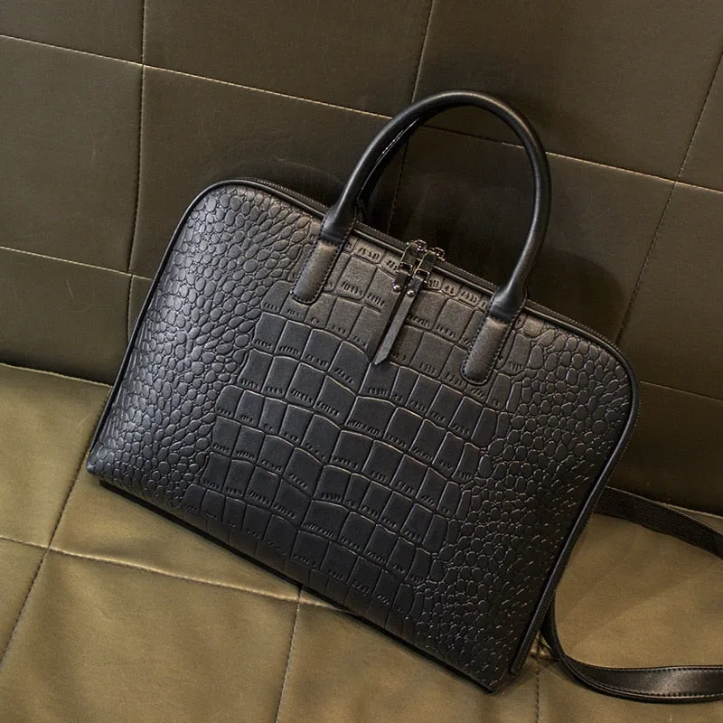 Porte Document Femme Effet Croco avec Fermeture Éclair