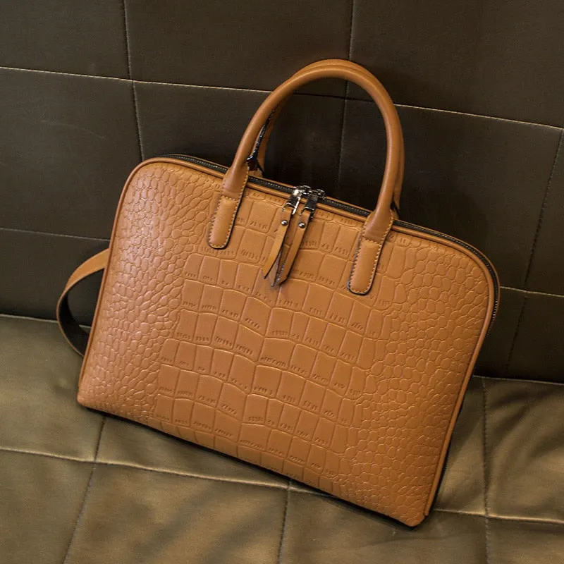 Porte Document Femme Effet Croco avec Fermeture Éclair