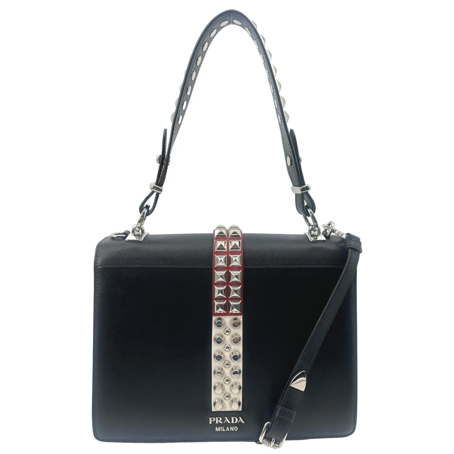 PRADA Elektra Calf Saffiano Leather Shoulder Bag Black