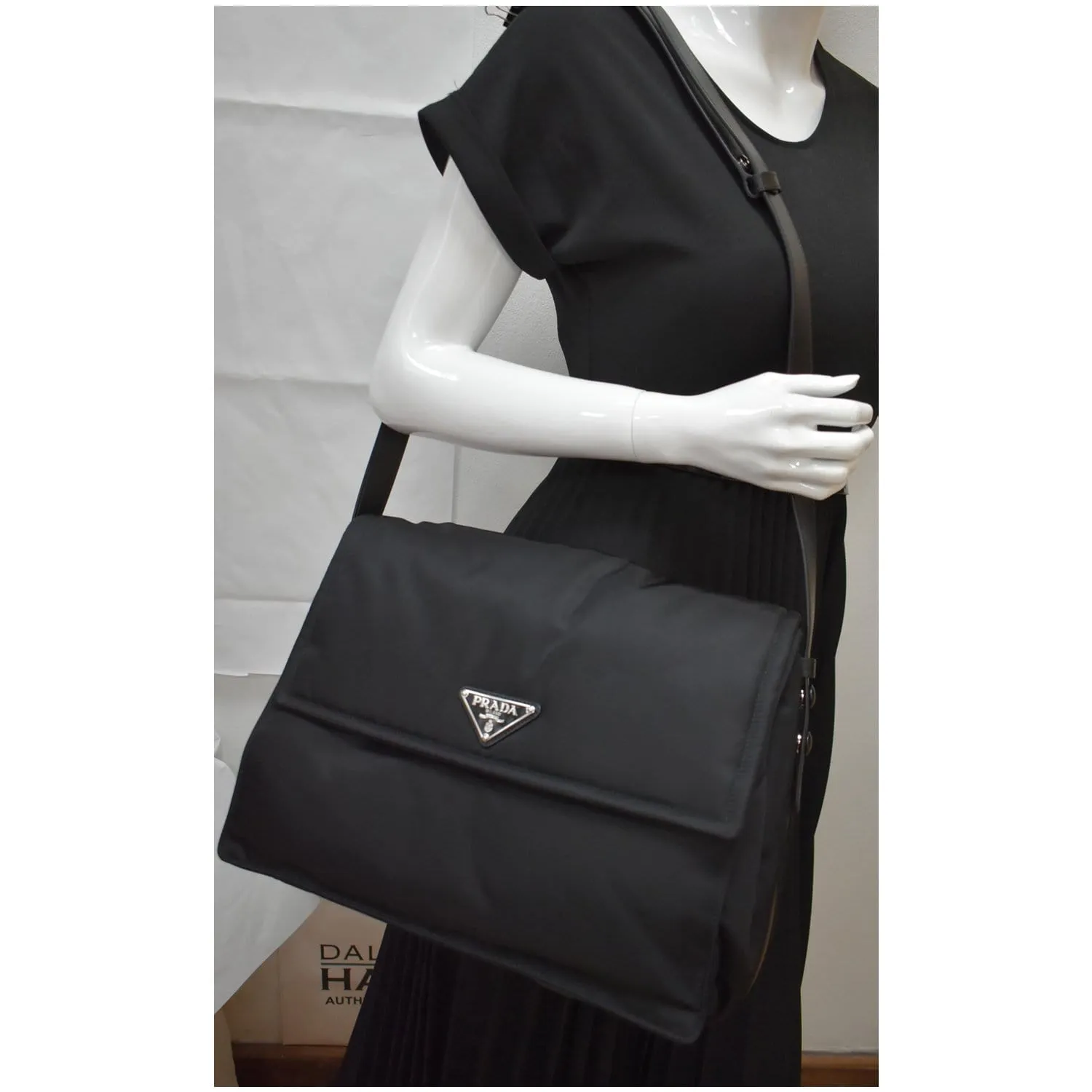PRADA Large Padded Re-Nylon Shoulder Bag Black
