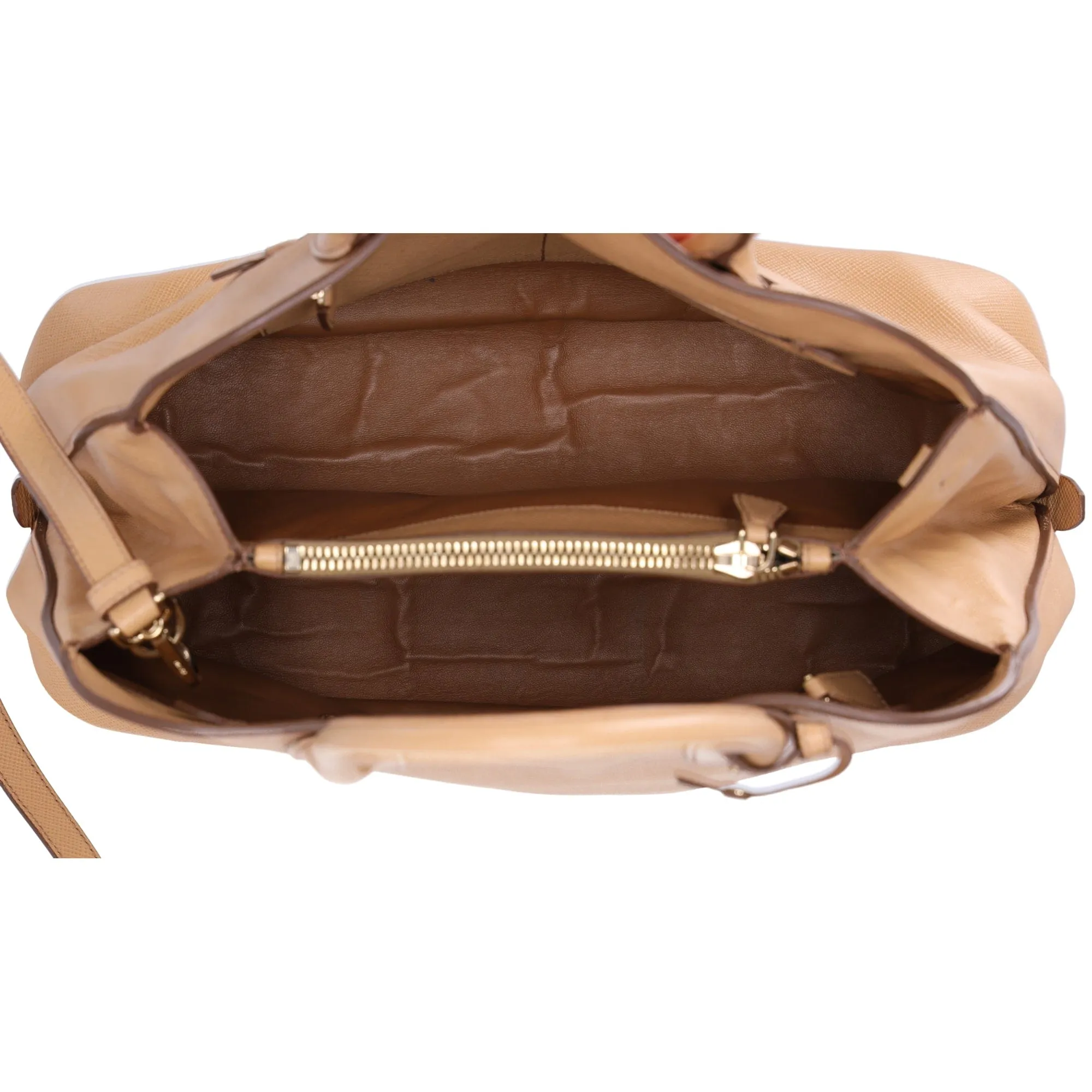 PRADA Logo Handbag BN2554 Beige Saffiano Cuir Leather