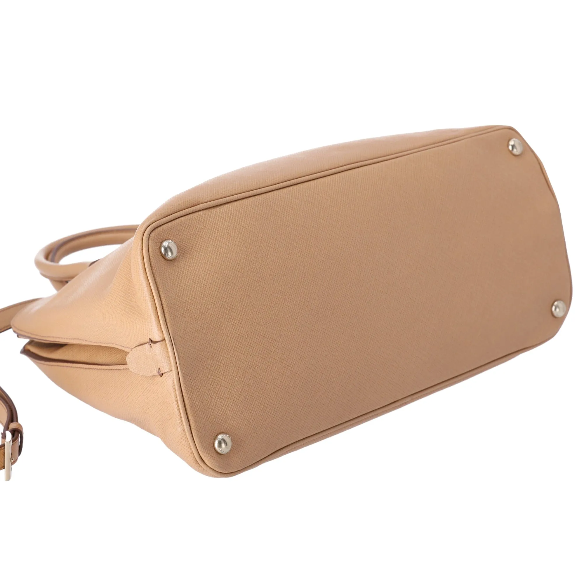 PRADA Logo Handbag BN2554 Beige Saffiano Cuir Leather