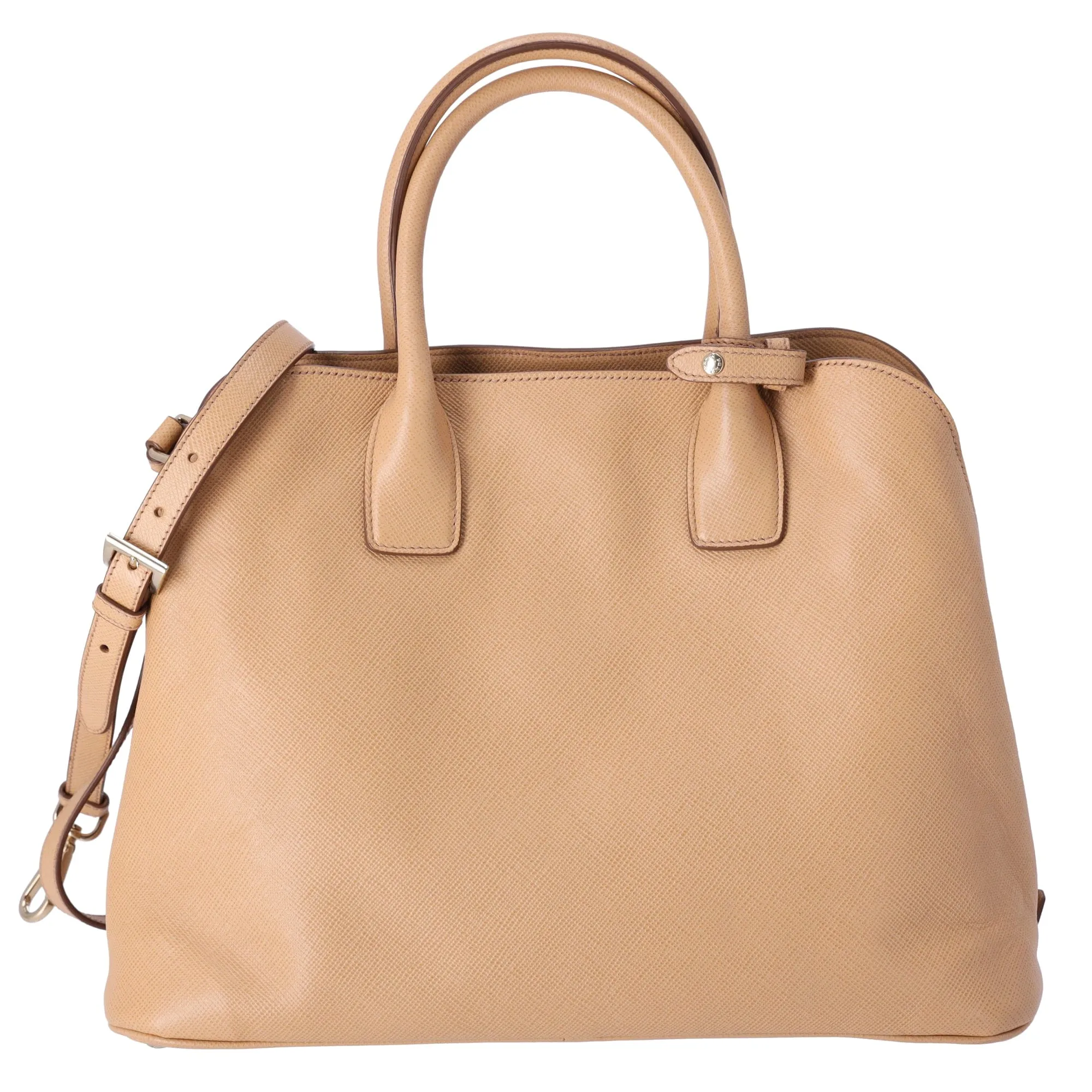 PRADA Logo Handbag BN2554 Beige Saffiano Cuir Leather