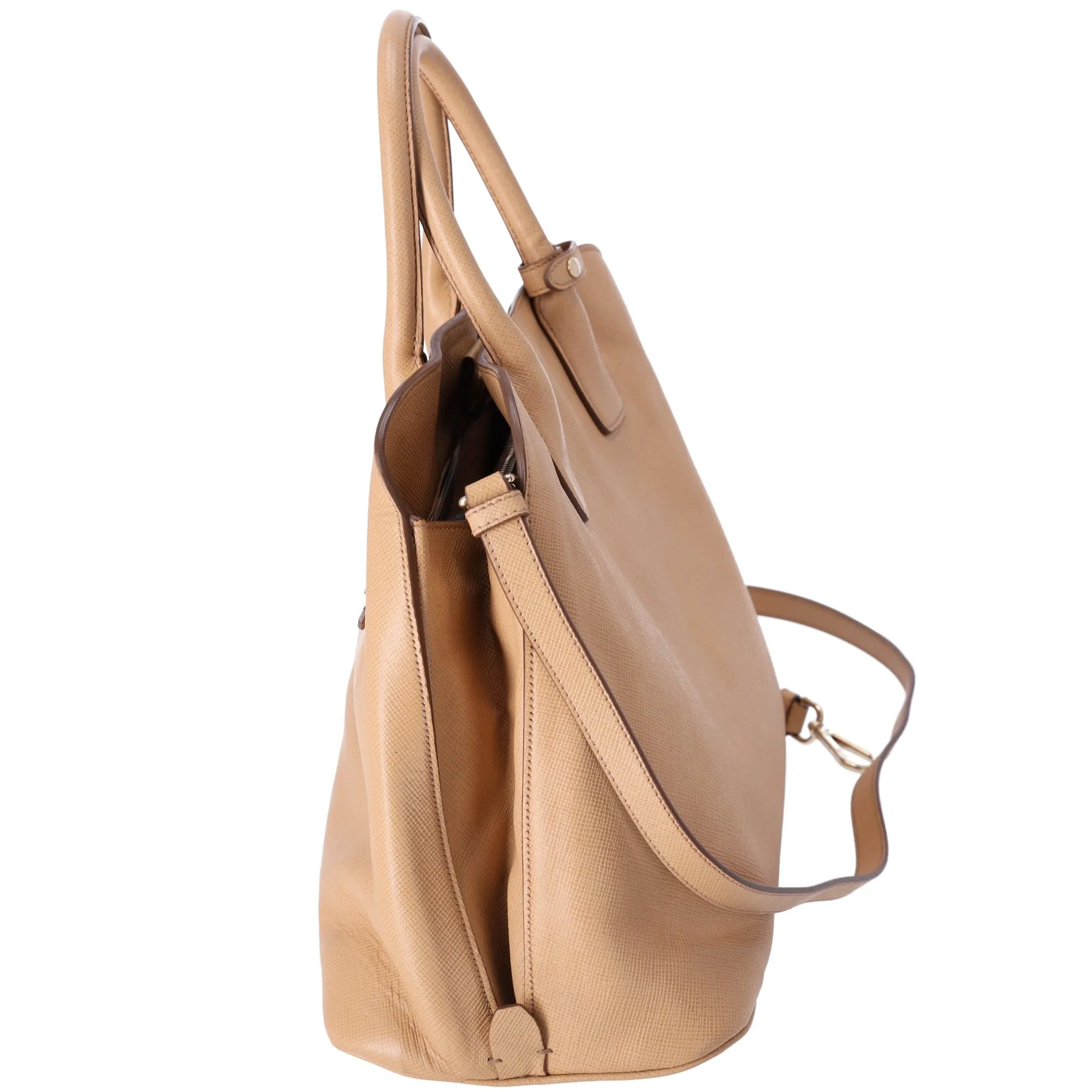 PRADA Logo Handbag BN2554 Beige Saffiano Cuir Leather