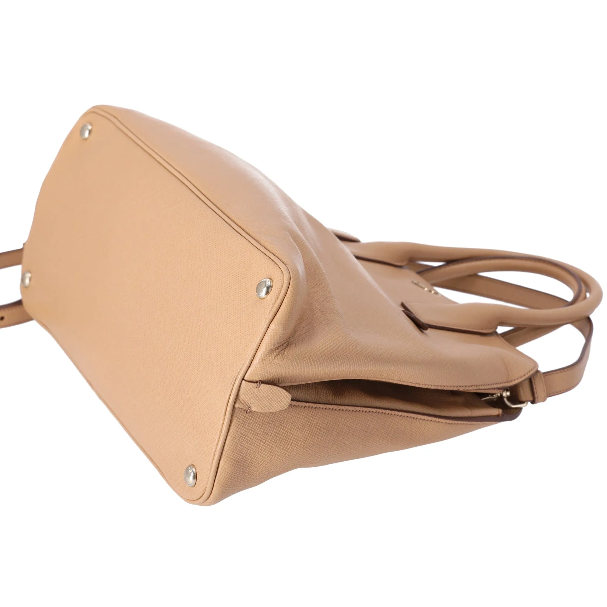 PRADA Logo Handbag BN2554 Beige Saffiano Cuir Leather