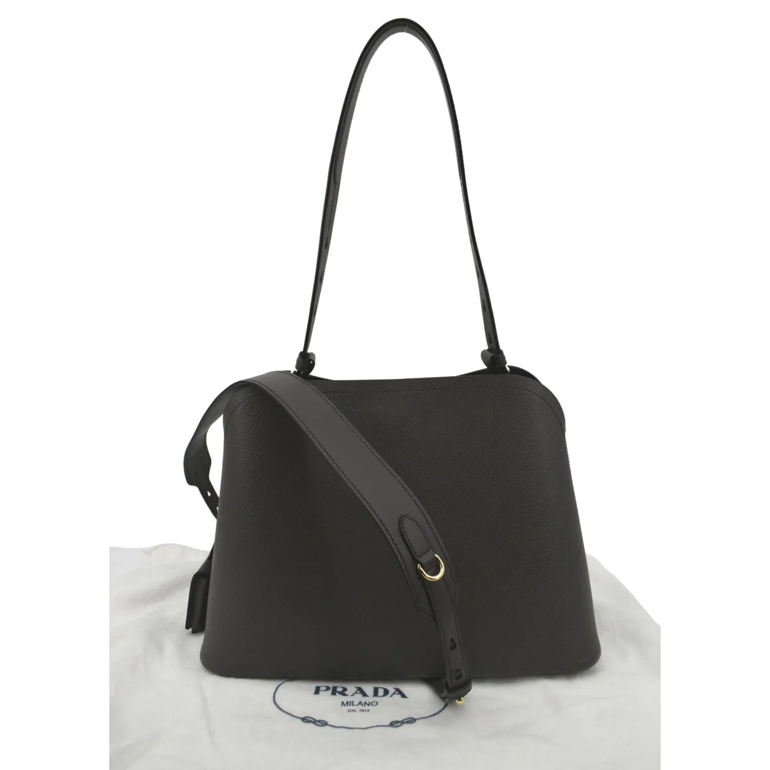 PRADA Matinee Saffiano Leather Shoulder Bag Fumo