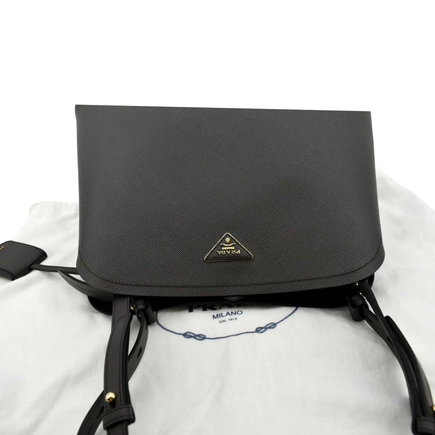 PRADA Matinee Saffiano Leather Shoulder Bag Fumo