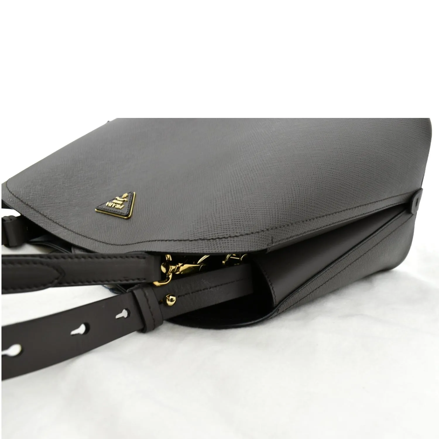 PRADA Matinee Saffiano Leather Shoulder Bag Fumo