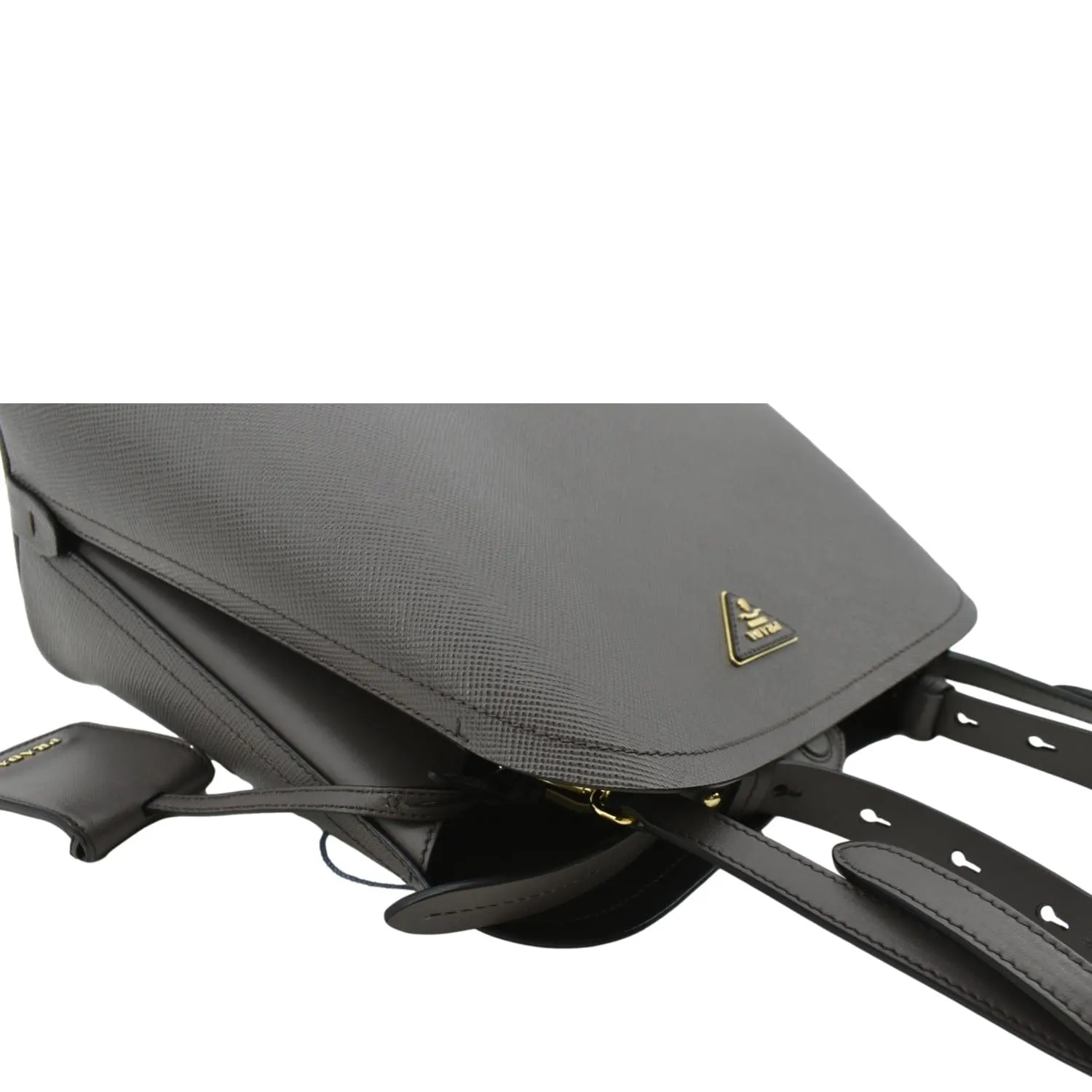 PRADA Matinee Saffiano Leather Shoulder Bag Fumo