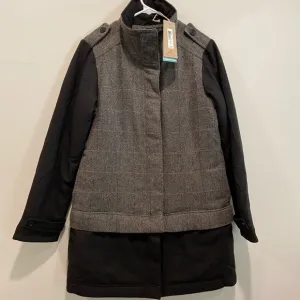 PRana plaid tweed adjustable length Insulated coat. NWT Small zip