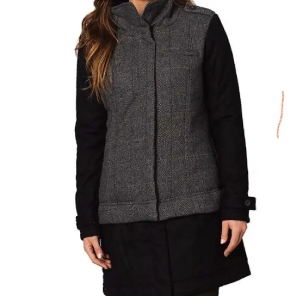 PRana plaid tweed adjustable length Insulated coat. NWT Small zip