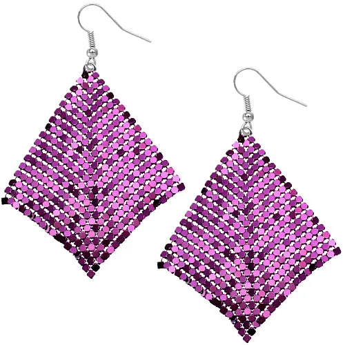 Purple Mesh Glitter Dangle Earrings