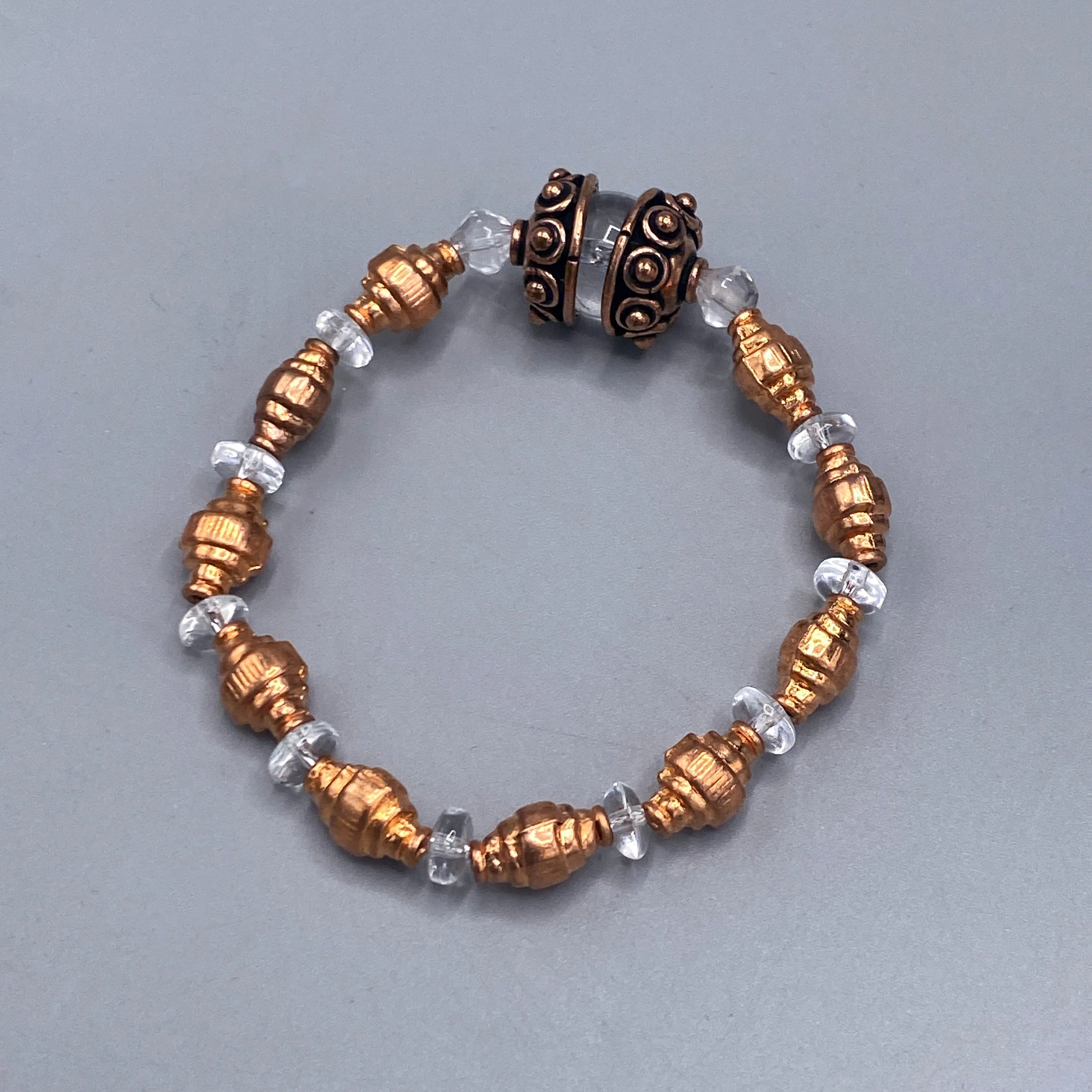Quartz and Copper Beaded Stretch Bracelet