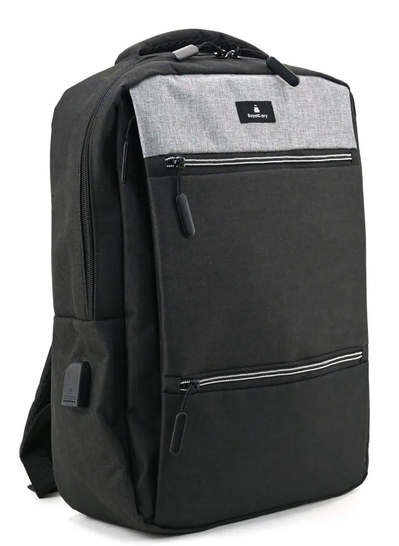 "Royal Carry RC-027 17-Inch Water-Resistant Laptop Backpack | Durable Polyester, Large 44x28x11cm Compartment, Anti-Slip Straps, Multi-Pocket Design for Travel, Work & College | Stylish Black Laptop Bag"