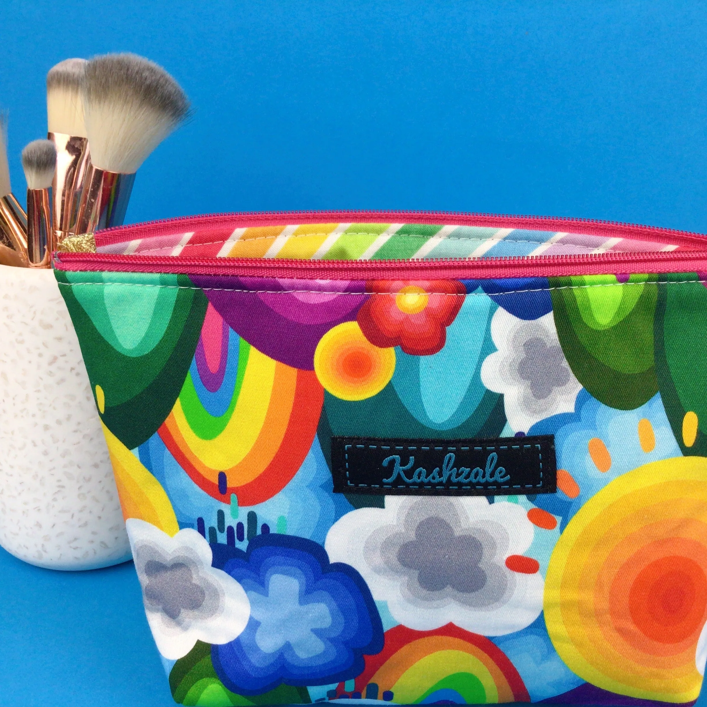 Rainbow Land Medium Cosmetic Bag. Kasey Rainbow Design.