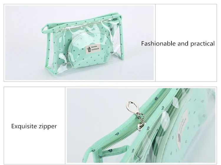 Realaiot 3 Pcs/set Transparent Zipper Makeup Bag Small Cosmetic Bag Clear Women Necessaire Toiletry Bag Cosmetic Cases Organizer New