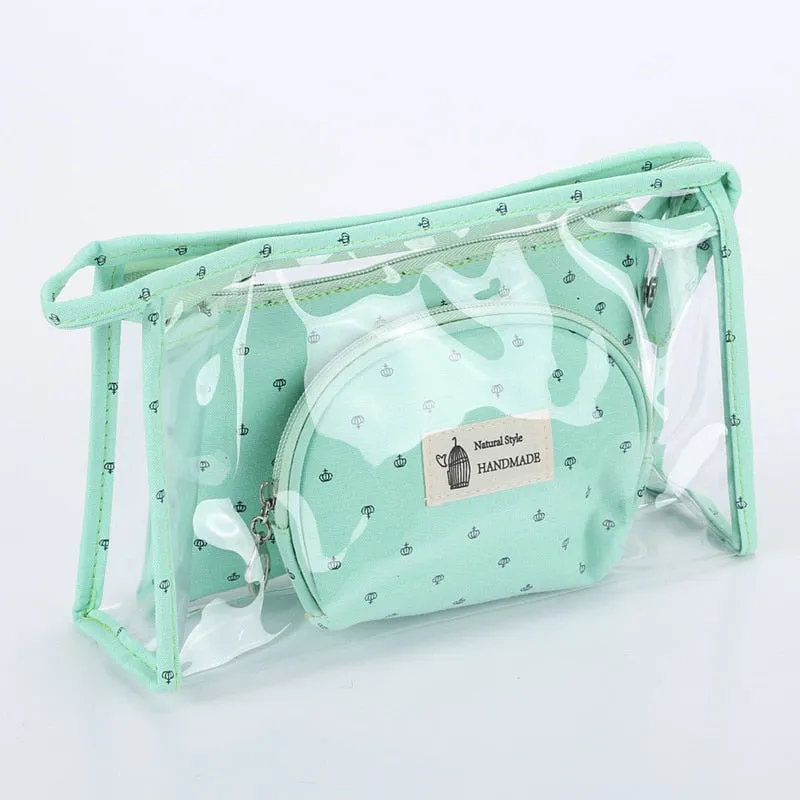 Realaiot 3 Pcs/set Transparent Zipper Makeup Bag Small Cosmetic Bag Clear Women Necessaire Toiletry Bag Cosmetic Cases Organizer New