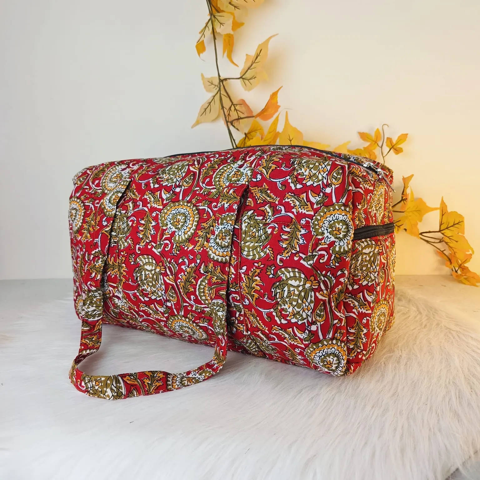 Rectangle Travel Bag Red With Mustered Colour