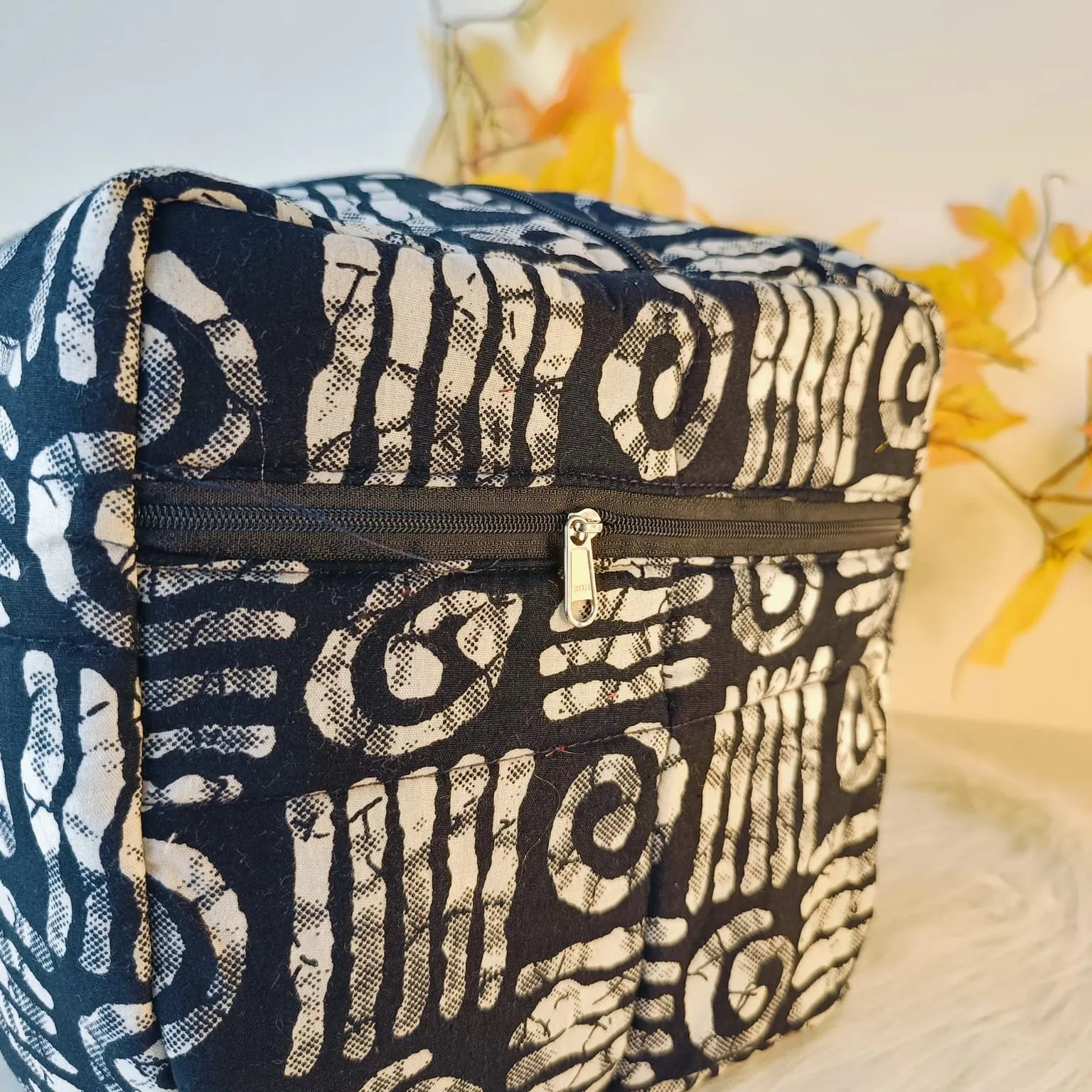 Rectangle Travel Bag Red With White Floral Design.