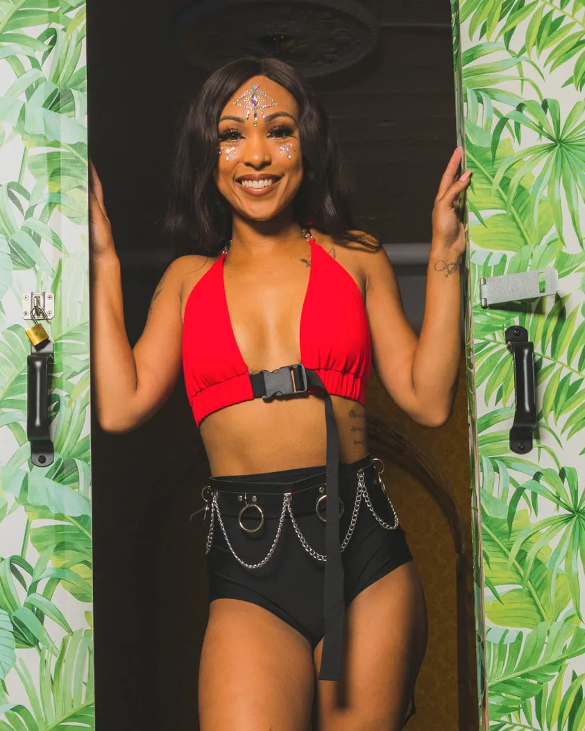 Red Click It or Ticket Buckle Top