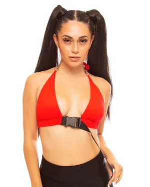 Red Click It or Ticket Buckle Top