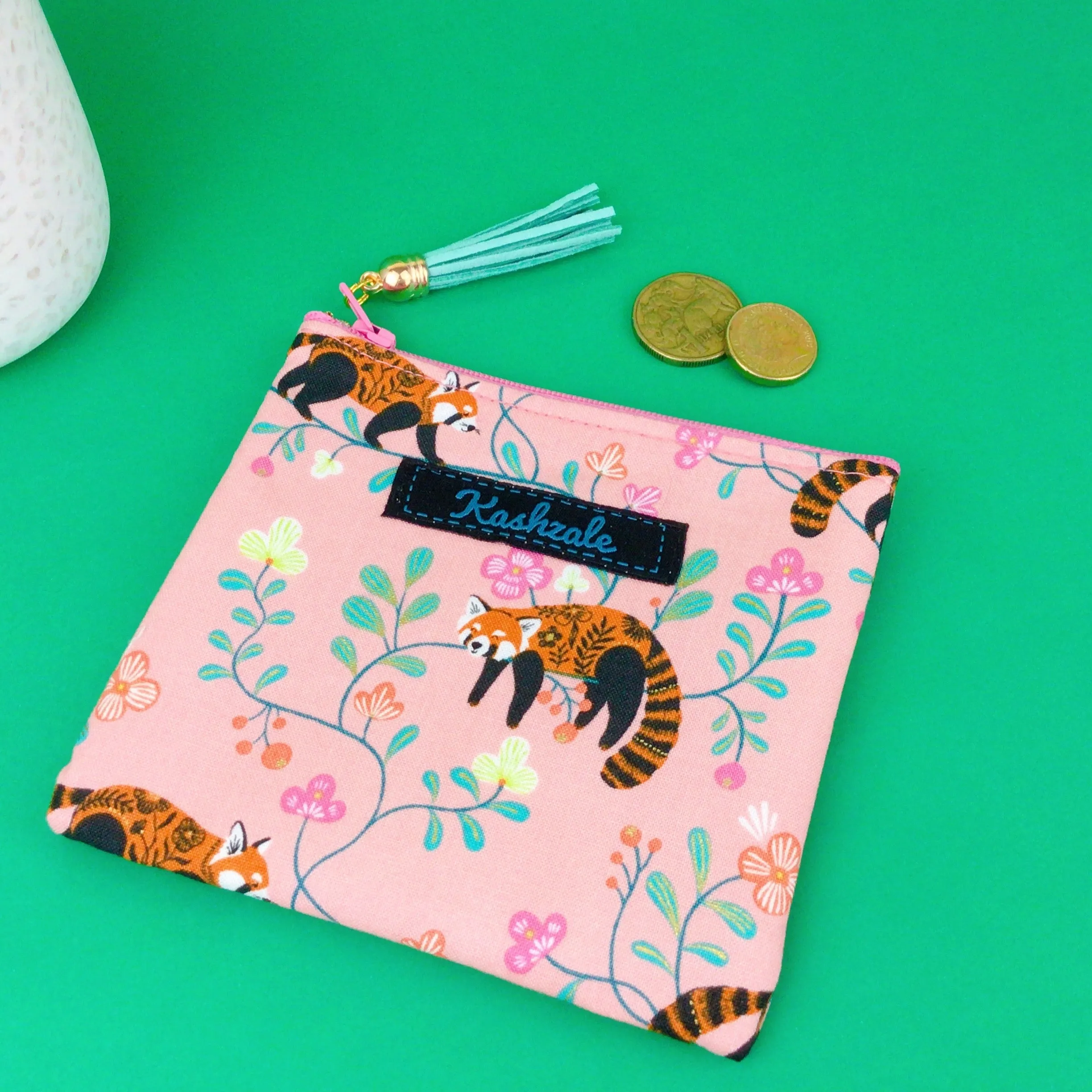 Red Panda Coin Purse. Coral Coin Purse