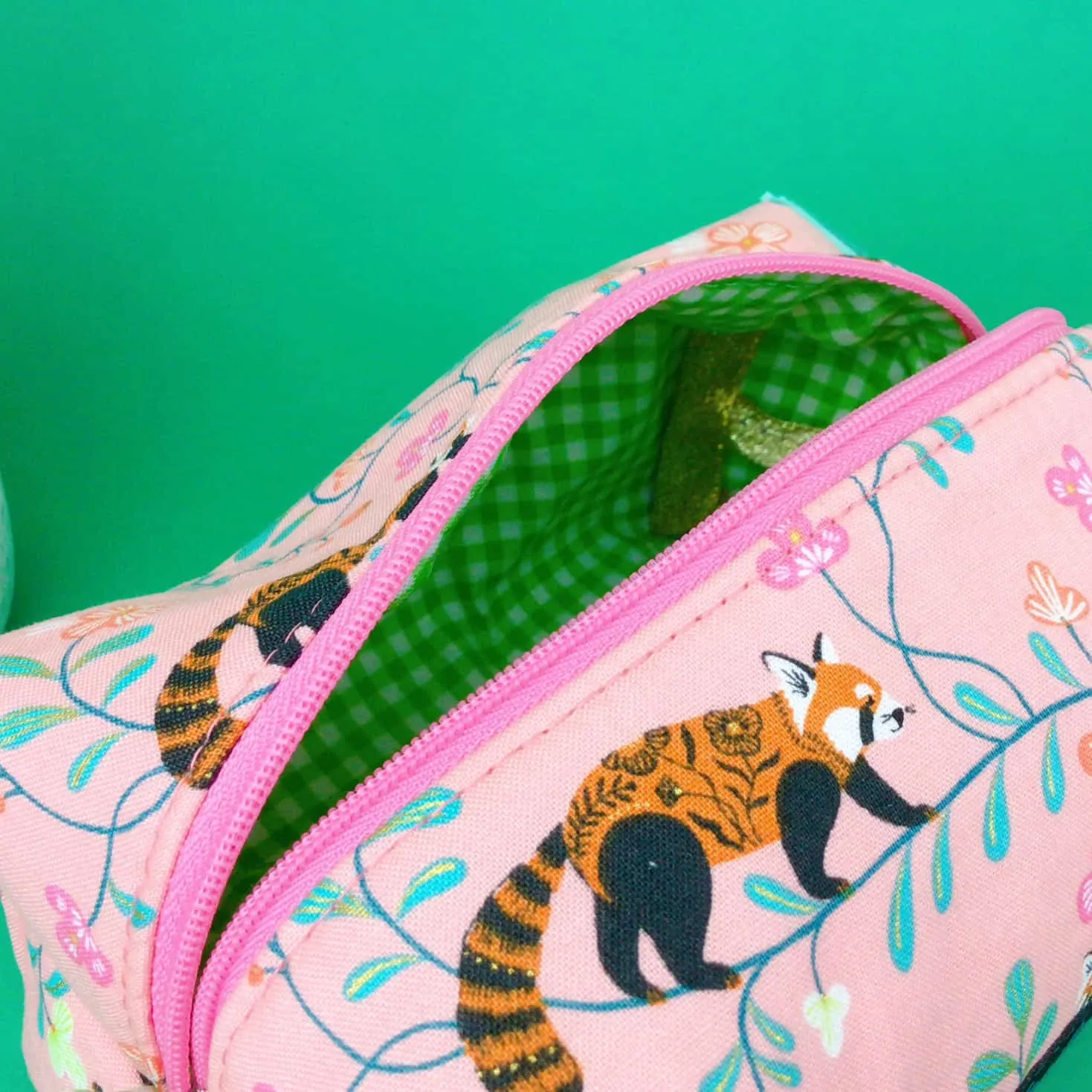 Red Panda Medium Box Makeup Bag.  Coral Makeup Bag