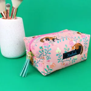 Red Panda Medium Box Makeup Bag.  Coral Makeup Bag
