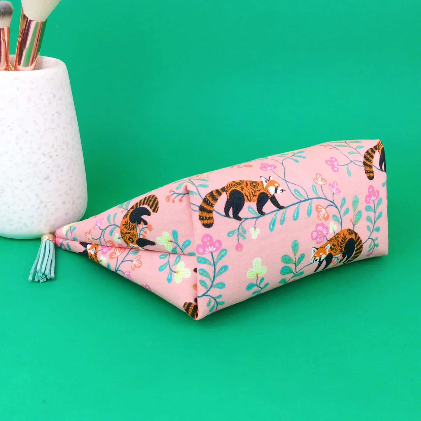 Red Panda Medium Cosmetic Bag. Coral Cosmetic Bags.