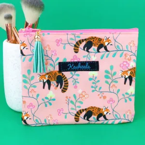 Red Panda Small Clutch, Small makeup bag. Coral Makeup Bag.