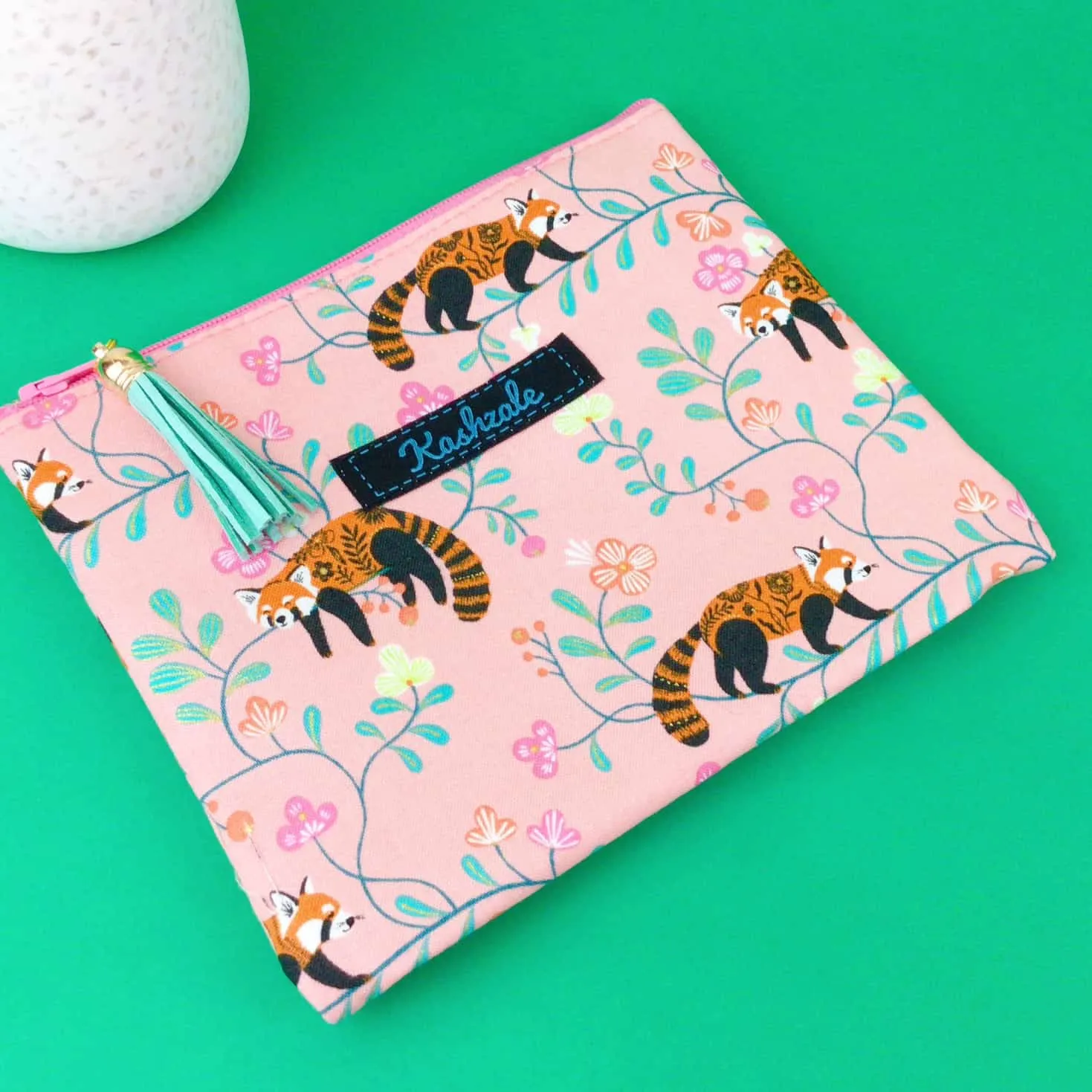 Red Panda Small Clutch, Small makeup bag. Coral Makeup Bag.