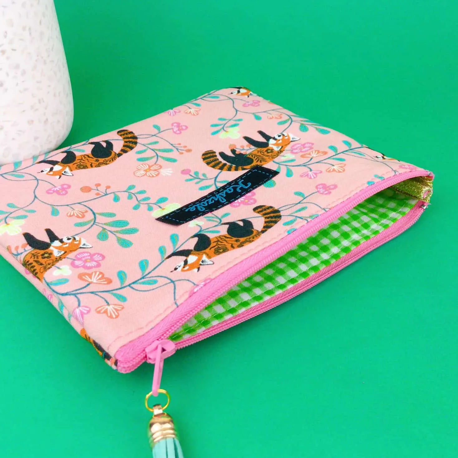 Red Panda Small Clutch, Small makeup bag. Coral Makeup Bag.