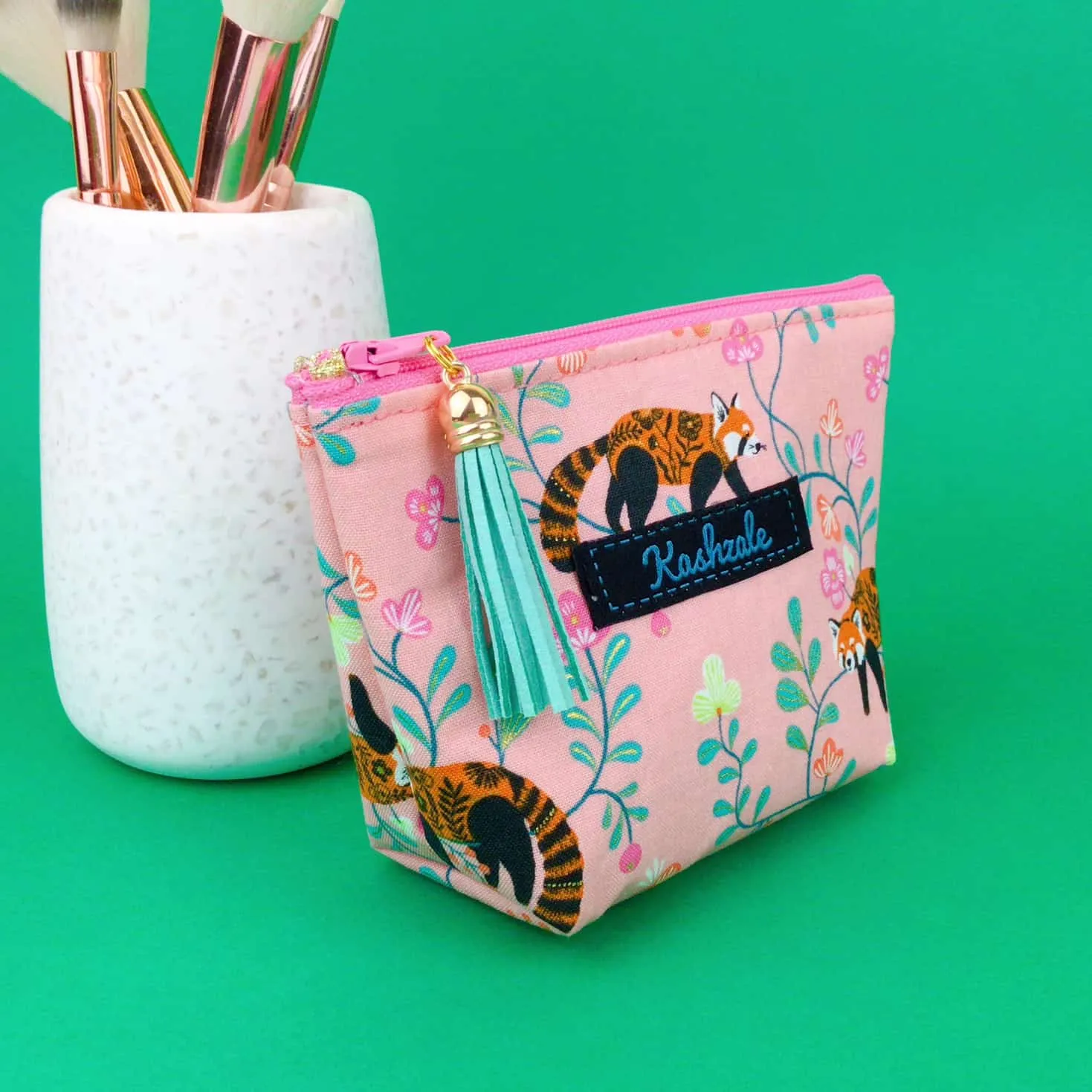 Red Panda Small Makeup Bag.  Coral Small Makeup Bag.