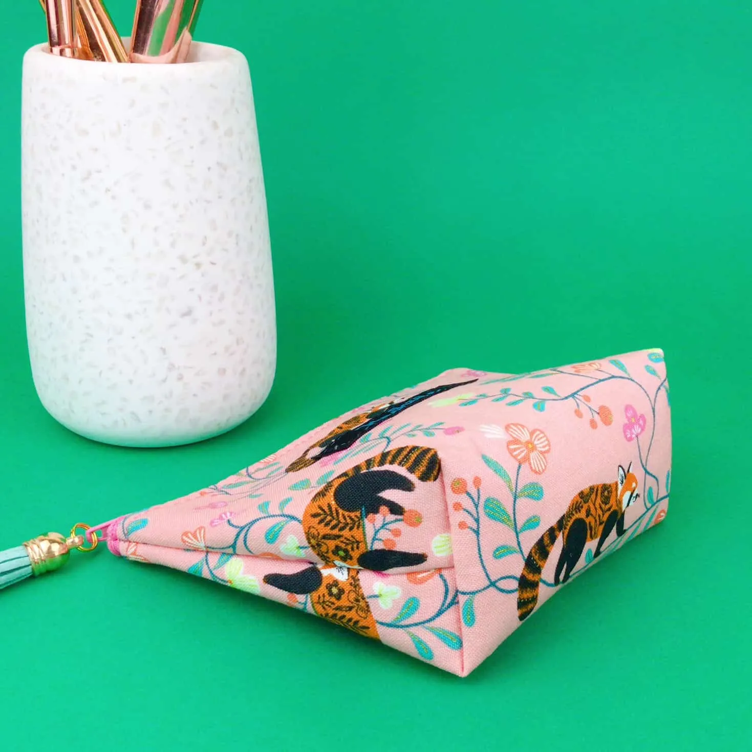 Red Panda Small Makeup Bag.  Coral Small Makeup Bag.