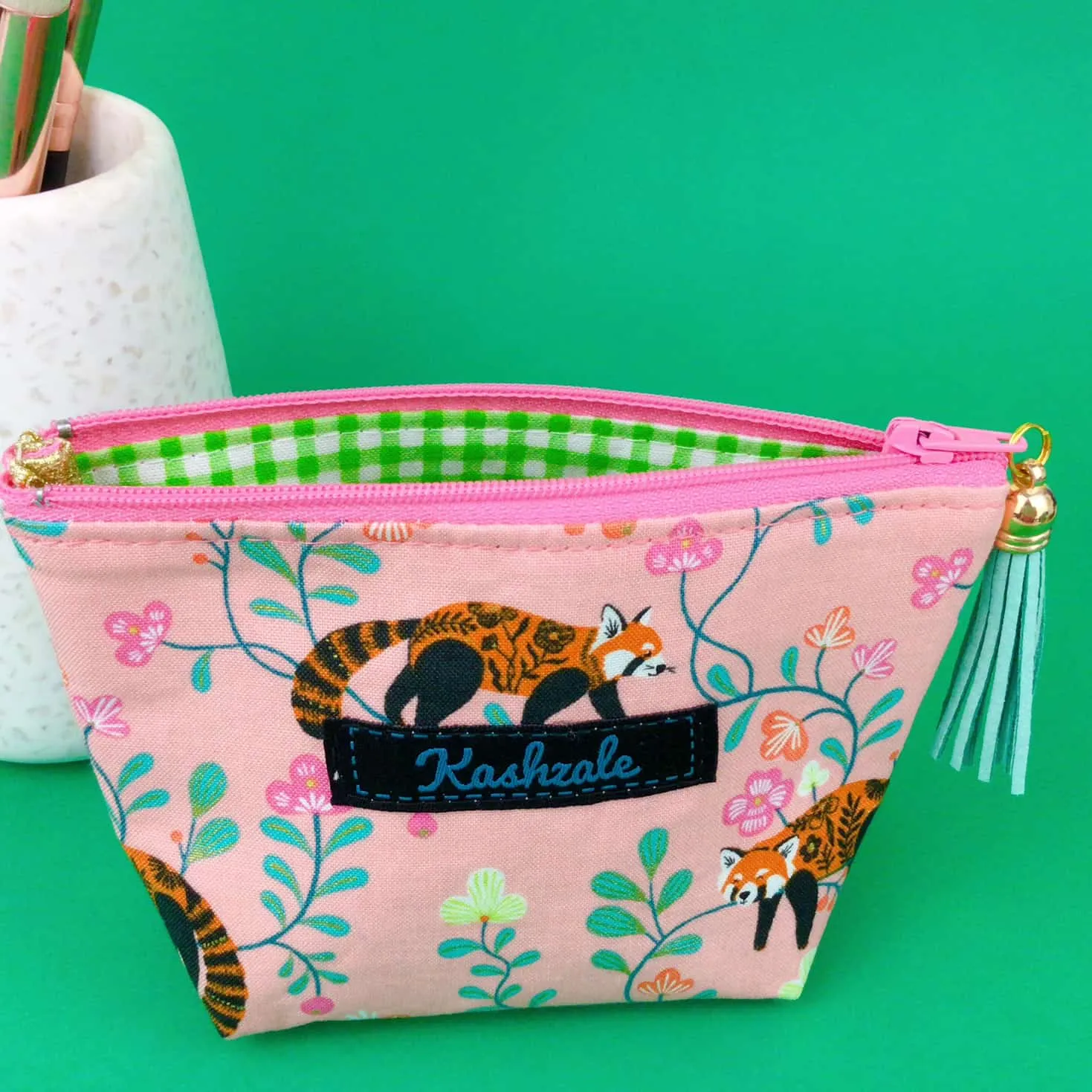 Red Panda Small Makeup Bag.  Coral Small Makeup Bag.