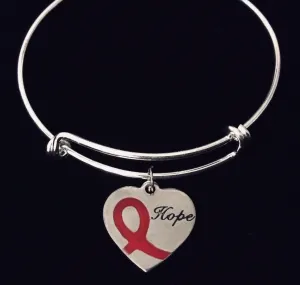 Red Ribbon of Hope Awareness Jewelry Adjustable Charm Bracelet Expandable One Size Fits All Gift