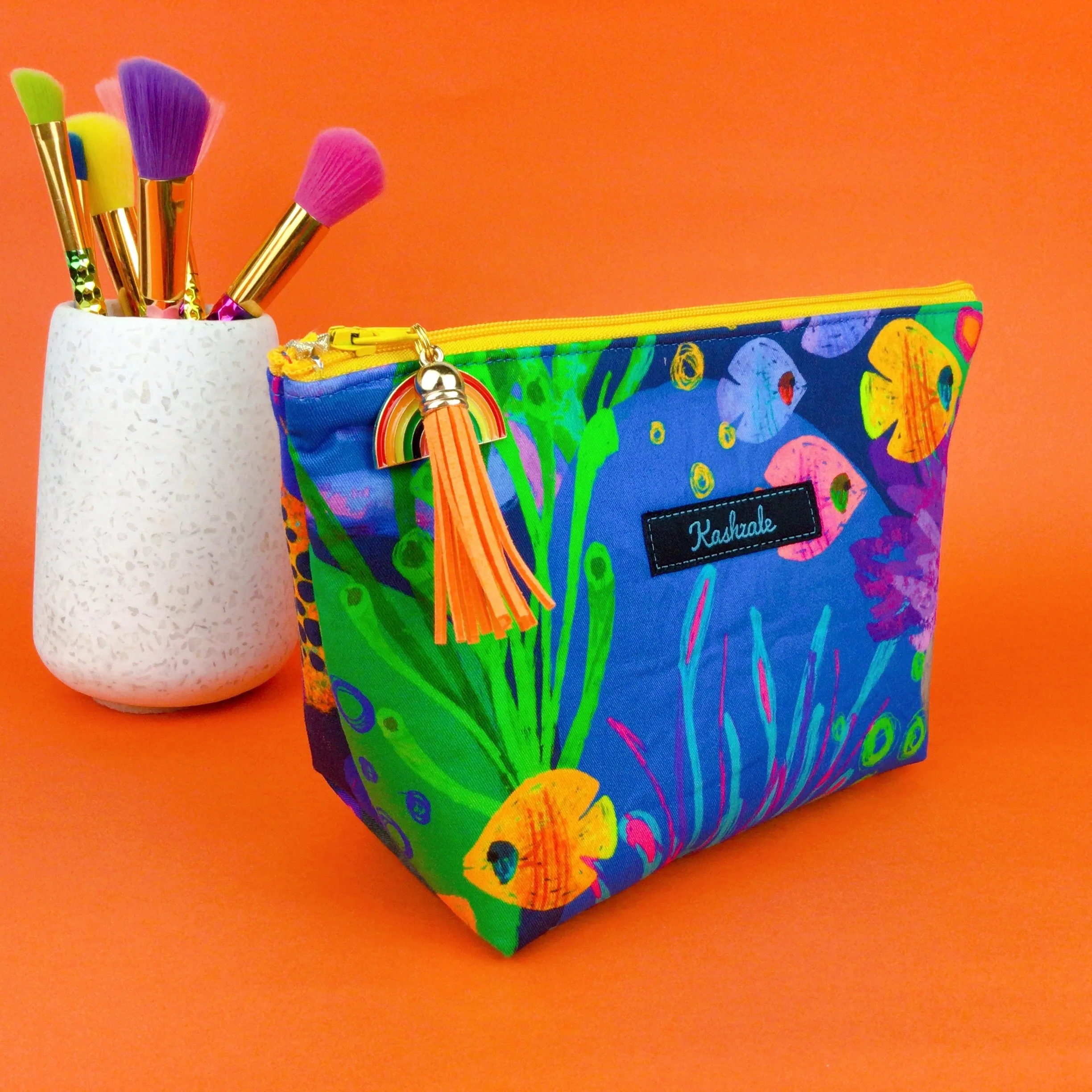 Reef Rainbow Medium Cosmetic Bag. Kasey Rainbow Design.