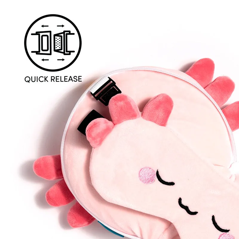 Relaxeazzz Travel Pillow & Eye Mask  - Adoramals Maddie the Axolotl