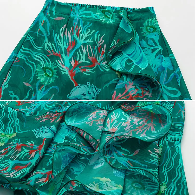 Removable Shoulder Strap Off Shoulder Marine Organism One Piece Swimsuit Set - As shown / S