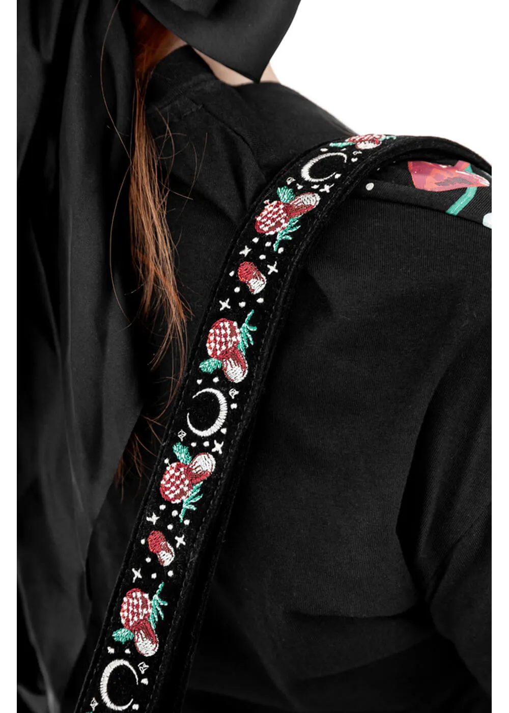 Restyle Autumnal Equinox Moth Mushroom Embroidery Hobo Bag Black