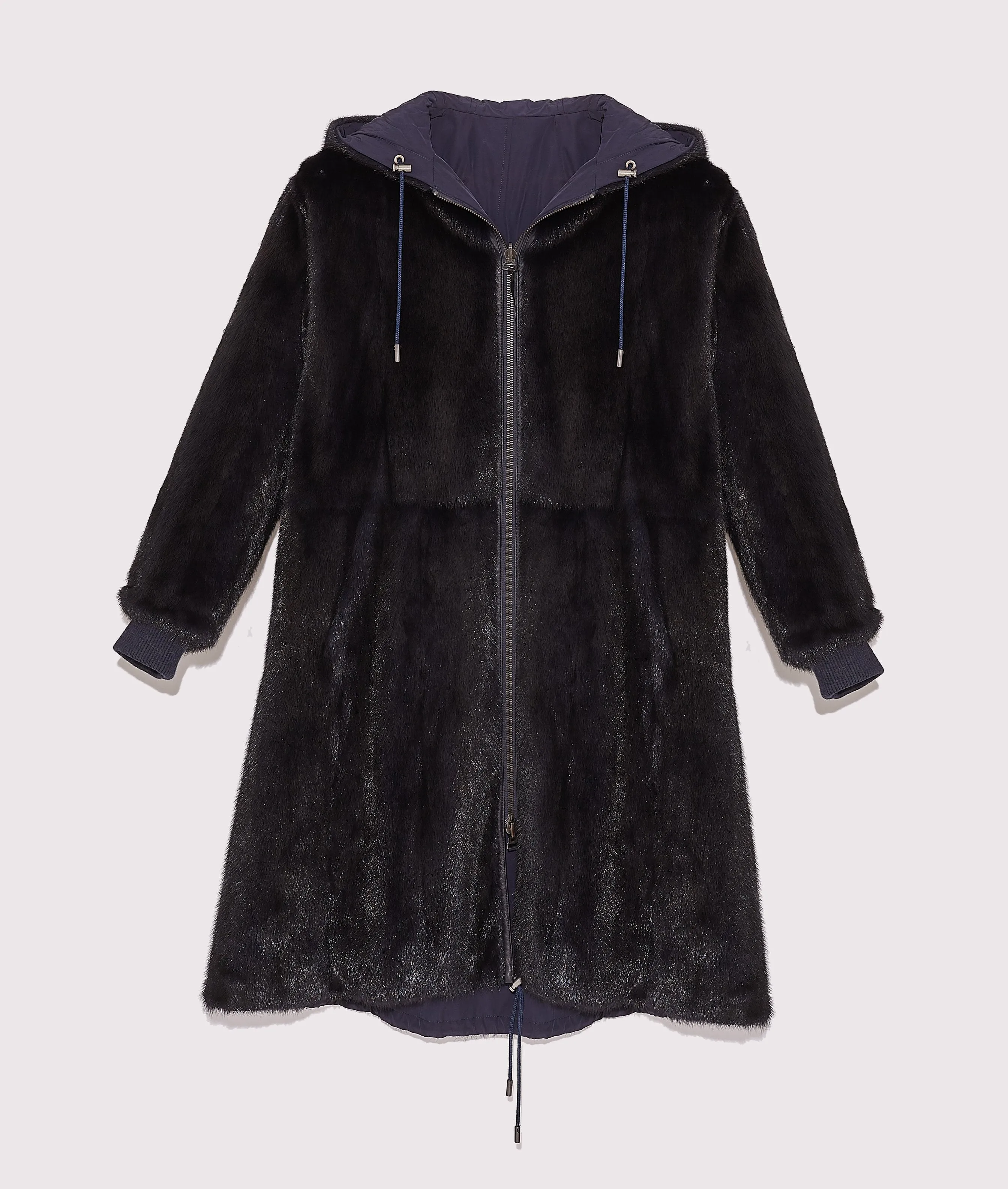 Reversible maxi hoody in mink fur