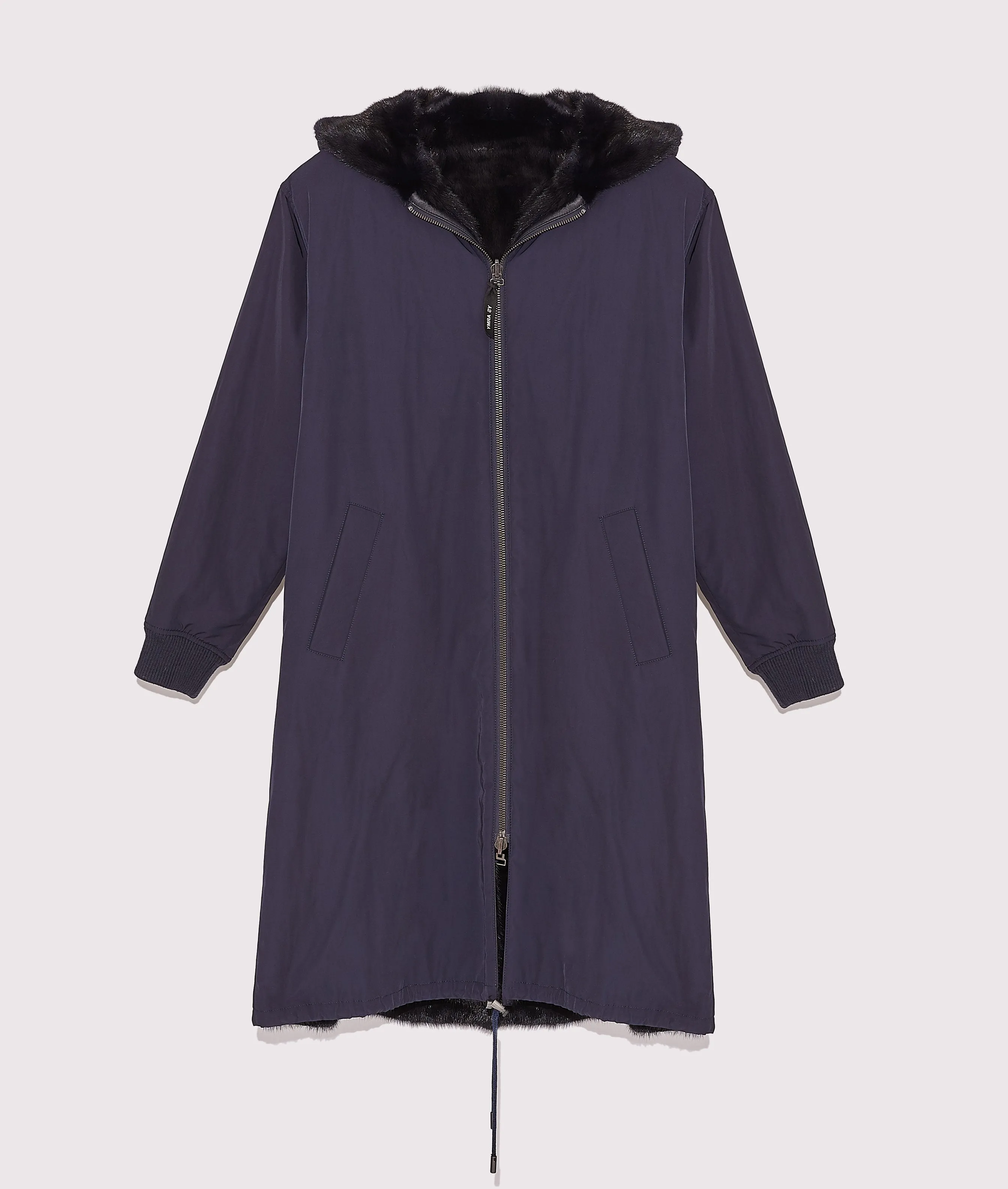 Reversible maxi hoody in mink fur
