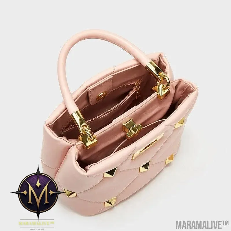 Rivet Texture Diamond Bucket Bag One Shoulder Crossbody