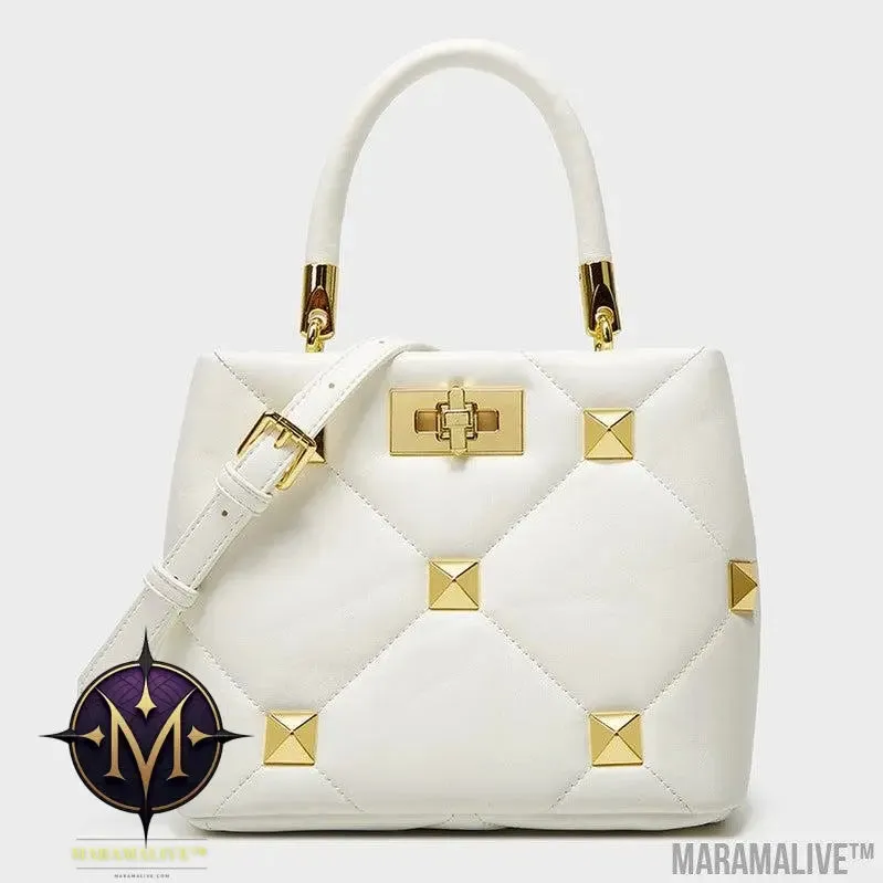 Rivet Texture Diamond Bucket Bag One Shoulder Crossbody